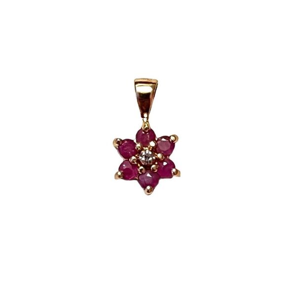 Genuine Ruby Rose Gold Plated Sterling Silver Flower Pendant Marked 925 - Picture 1 of 6